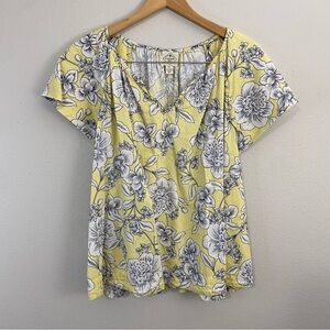 St. John’s Bay Yellow Floral‎ Print V-Neck Blouse Woman’s Size Petite XL